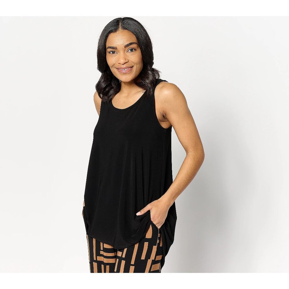 Dennis Basso Top Size Small Italia Knit Sleeveless A Line Scoop Neck Solid Black